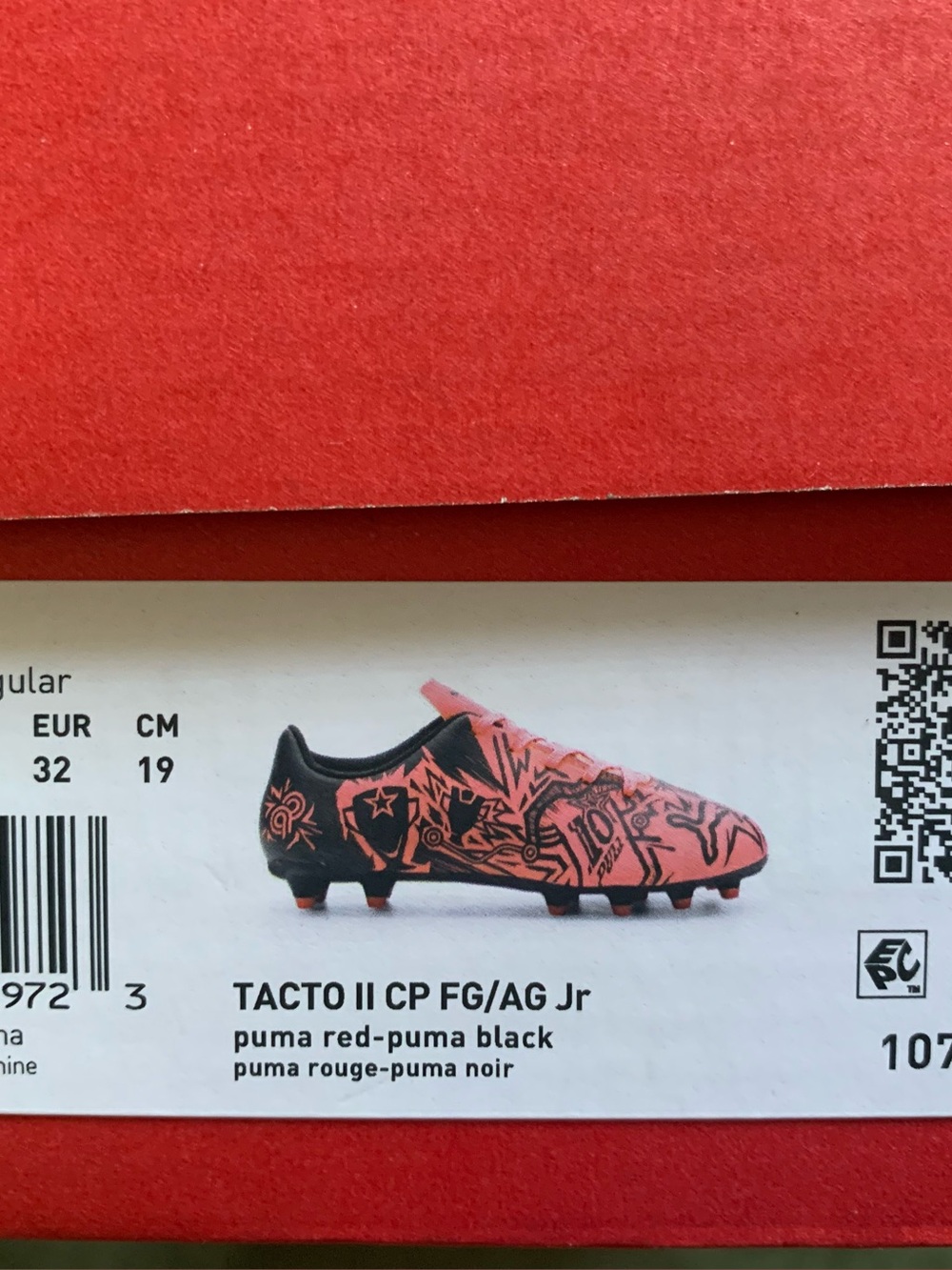 Puma Tacto II CP FG/AG Jr Soccer Cleats - Red and Black Graphic